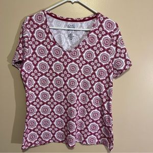 Croft & Borrow WomensThe Classic Tee V-Neck Short Sleeve Size Large Pink Floral